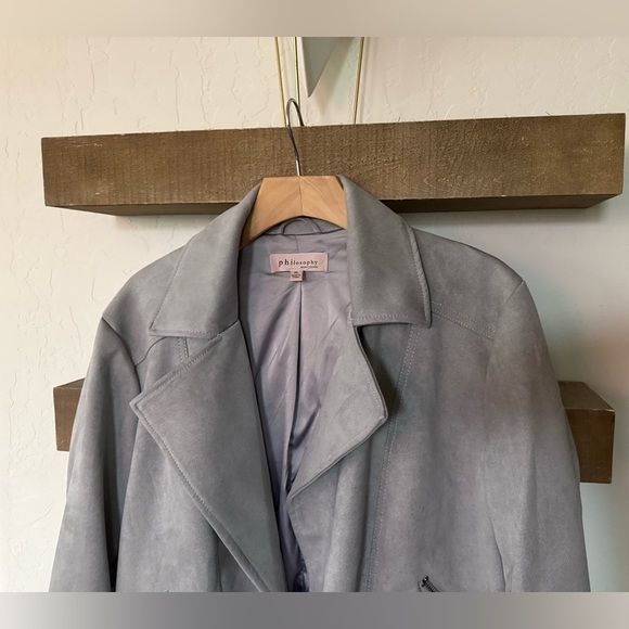 Philosophy|Light Gray Vegan Suede Leather Moto Jacket•size XL,fall winter style - Picture 5 of 12